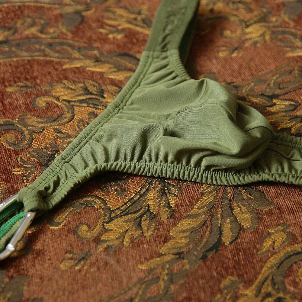 Mens Army Green Thong with Carabiner Key Ring SAMPLE PIECE Handmade - Picture 4 of 5